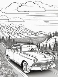 Car on a Road Trip Coloring Pages - Family Adventure in a Car  minimal black outline printable sheet, coloring page