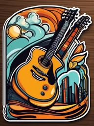 Playing Guitar Sticker - Musical harmony, ,vector color sticker art,minimal