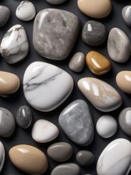 Marble in the appearance of river rocks with a sleek, wet look top view, product photoshoot realistic background, hyper detail, high resolution