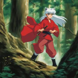 inuyasha - wields the tessaiga against menacing demons in a mystical forest. 