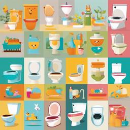 Toilet clipart - children's toilet with fun animal designs  color,minimalist,vector clipart