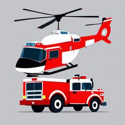 Fire Truck clipart - fire truck with a rescue helicopter  color,minimalist,vector clipart