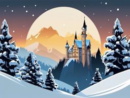 Neuschwanstein Castle Winter sticker- Fairytale-like castle surrounded by snow in Bavaria, , sticker vector art, minimalist design