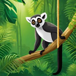 Lemur Clipart in the Rainforest,Playful lemur swinging through the lush rainforest, signifying social connections and adaptability. 