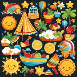 August clipart - August themed illustrations with sun and fun  