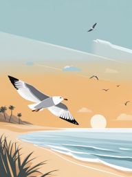 Seagull Clipart - Seagull flying over a pristine beach , minimal, 2d