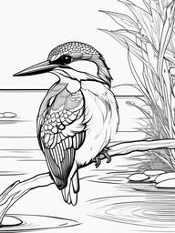 Kingfisher Coloring Pages - Bright Bird Perched by Water  minimal black outline printable sheet, coloring page