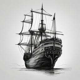 sketch of a ship  minimal rough sketch scribbles,doodles,black and white