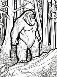 Bigfoot Coloring Pages - Mysterious Ape-Like Forest Dweller  minimal black outline printable sheet, coloring page