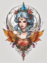 fairy godmother tattoo  simple color tattoo style,white background