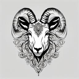 Goat Tattoo Neck - A tattoo specifically designed for placement on the neck, featuring a goat motif.  simple color tattoo design,white background