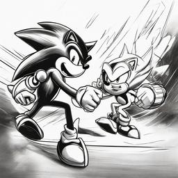 drawing of Sonic The Hedgehog battling Dr. Robotnik  minimal rough sketch scribbles,doodles,black and white