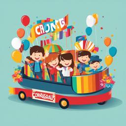 Congrats clipart - parade float with a big congratulations sign  color,minimalist,vector clipart