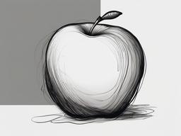 drawing of an apple with a worm  minimal rough sketch scribbles,doodles,black and white