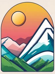 Mountain Range and Sunrise Emoji Sticker - Greeting the day in the mountains, , sticker vector art, minimalist design