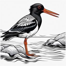 Oystercatcher Tattoo - Oystercatcher probing the shoreline for food  few color tattoo design, simple line art, design clean white background