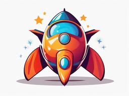 Rocket with aliens peeking out clipart.  vector style illustration, white background