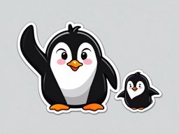 Penguin Waving Sticker - Adorable greeting, , sticker vector art, minimalist design
