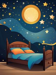 Bed clipart - bed with a starry night sky mural  