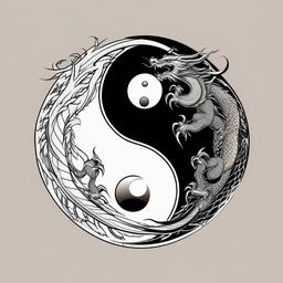 Yin Yang With Dragon Tattoo - Tattoos combining dragon imagery with the Yin Yang symbol for balance.  simple color tattoo,minimalist,white background