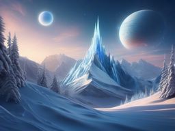 Icy Space Mountain Peaks on a Frozen Exoplanet Christmas Space Wallpaper iPhone intricate details, patterns, wallpaper photo