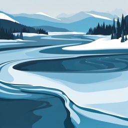 Icy River clipart - Icy river winding through a snowy landscape, ,vector color clipart,minimal