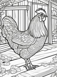 Chicken Coloring Page - Clucking Barn Bird  black outline printable coloring page