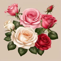 Rose Clipart, Elegant roses in full bloom. 