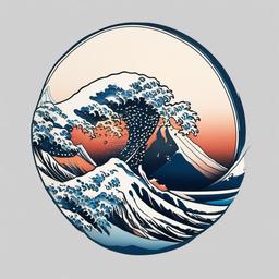 hokusai great wave tattoo  simple color tattoo,white background,minimal