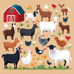 Farm Animal Harmony clipart - Farm animals living in harmony, ,vector color clipart,minimal