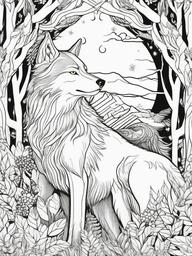 Wolf Coloring Pages - Wolf and owl sharing a moment in the woods  simple coloring pages