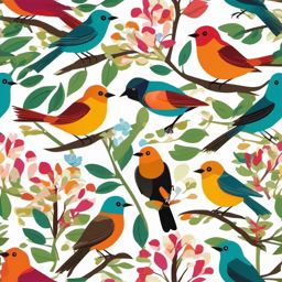 Bird Clipart, Colorful birds perched in a tree. 