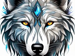 Wolf Tattoo Face,face-focused wolf tattoo, showcasing the strength and mystery in its eyes. , color tattoo design, white clean background