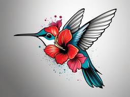 Hibiscus Hummingbird Tattoo - Infuse your ink with the energy of hummingbirds and the vibrant allure of hibiscus flowers in a stunning and symbolic tattoo.  simple color tattoo, minimal, white background