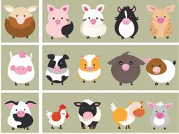 Farm Animal Duos clipart - Cute farm animal duos, ,vector color clipart,minimal