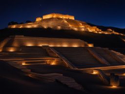 mitla - imagine the mystical night scene of mitla, an ancient zapotec archaeological site, with its intricate stone mosaics and a backdrop of starry skies. 