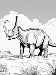 Dinosaur Coloring Pages - Triceratops Grazing  simple coloring pages