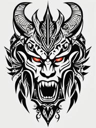 Demon Tribal Tattoo-Edgy and tribal-inspired tattoo featuring a demon, perfect for those who appreciate bold and cultural aesthetics.  simple color tattoo,white background