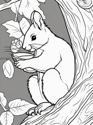 Squirrel Coloring Page - Nut Collecting Climber  black outline printable coloring page