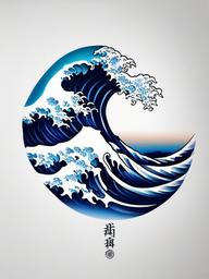 blue japanese wave tattoo  simple color tattoo,white background,minimal