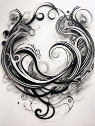 Abstract chain swirls tattoo: Whimsical dance showcasing the strength of links.  black white tattoo, white background