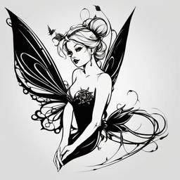 gothic tinkerbell tattoo  simple color tattoo,white background