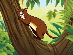 Tree Kangaroo cartoon - Tree Kangaroo climbing a jungle tree  