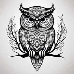 Owl Design Tattoo - Choose a carefully designed owl tattoo that showcases artistic craftsmanship.  simple color tattoo,vector style,white background