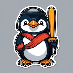 Penguin Baseball Player Sticker - A determined penguin geared up as a baseball player, ready for a home run. ,vector color sticker art,minimal