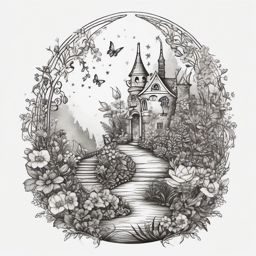 fairy garden tattoo ideas  simple color tattoo style,white background