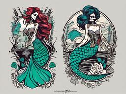 mermaid skeleton tattoo  simple vector color tattoo