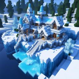 ice palace with shimmering ice sculptures and frozen waterways - minecraft house ideas minecraft block style