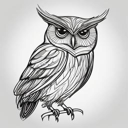 simple drawing of owl  minimal rough sketch scribbles,doodles,black and white