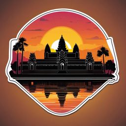 Angkor Wat Sunrise sticker- Spectacular sunrise over the largest religious monument in Cambodia, , sticker vector art, minimalist design